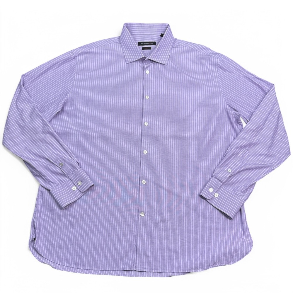 John Varvatos Slim Fit Dress Shirt Mens Size 17.5-34/35 Purple Stiped Casual